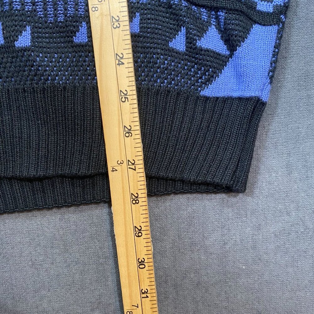 Vintage Descente Pullover Sweater Mens Medium Black & Blue Geometric Wool Blend - Picture 11 of 12